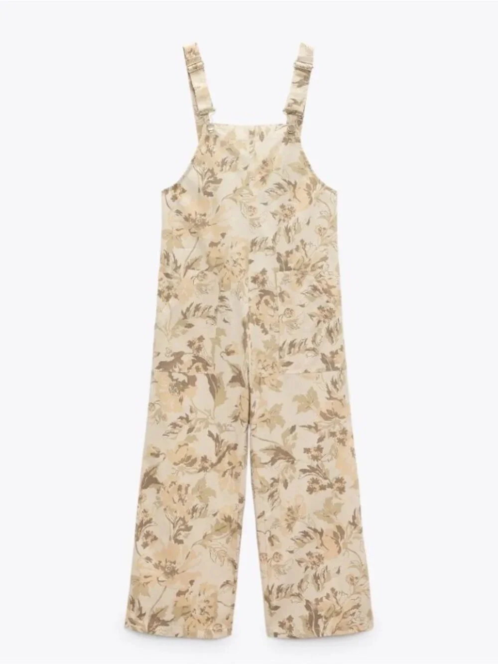 Zara Floral Beige Overalls Cotton Boho Botanical Relaxed Size Large